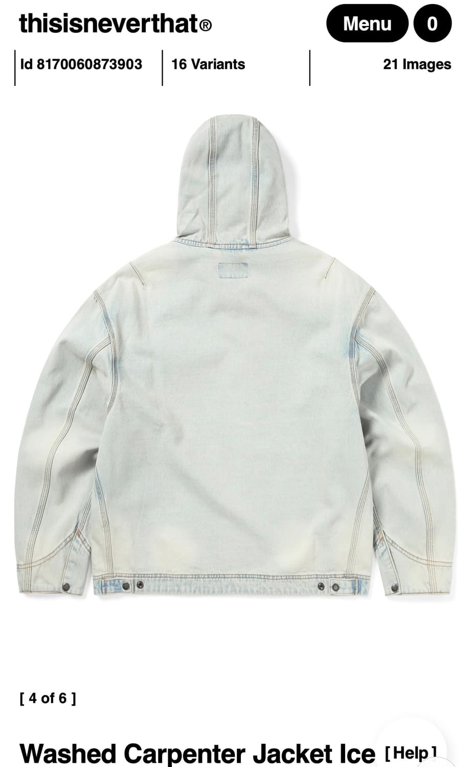 디스이즈네버댓) Washed Carpenter Jacket Ice M 상품이미지2