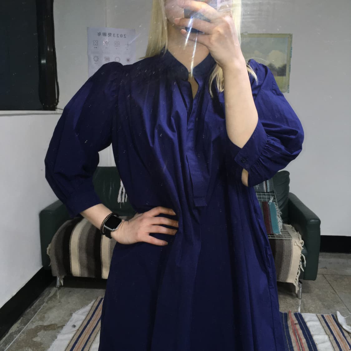 투티/0335 COS 빅 사이즈 롱 원피스 프릴 퍼프 소매 퍼플 네이비 상품이미지3