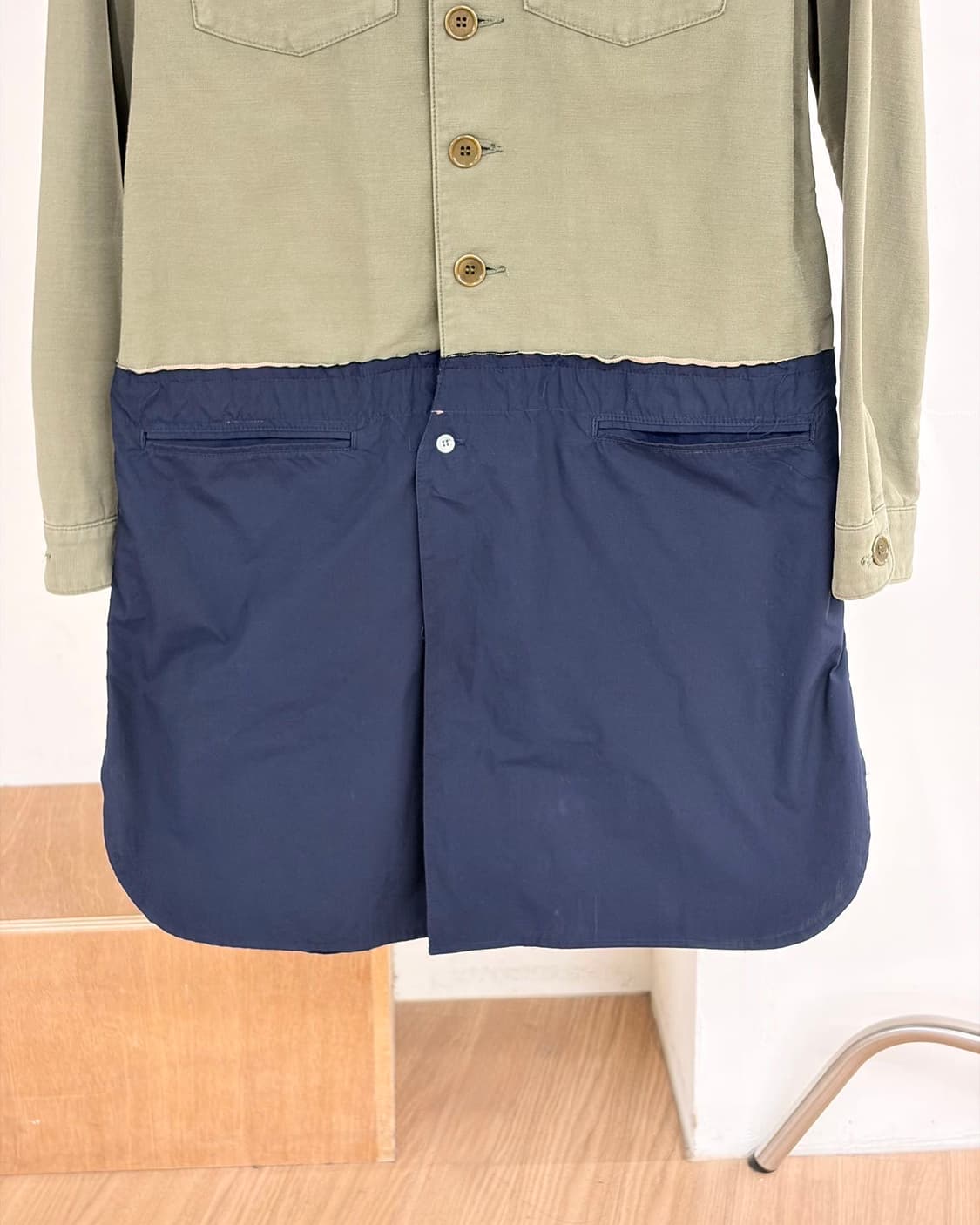 존 언더커버 카키 네이비 배색 도킹 롱자켓  상품이미지5