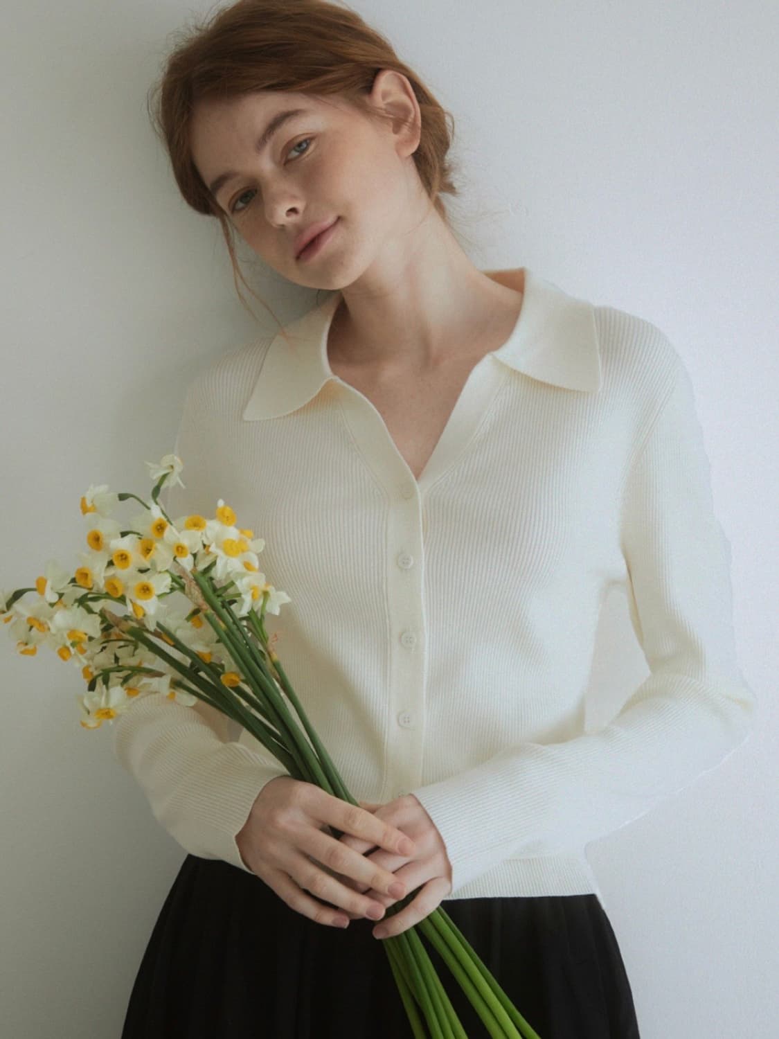 바닐라니트 브이넥 가디건 니트 아이보리 상품이미지2