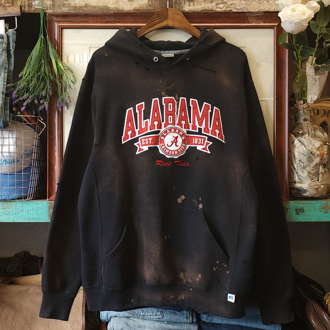 90s 러셀 후드 빈티지 스웻셔츠 러셀 썬페이딩 블랙 앨러배마 L 상품이미지1