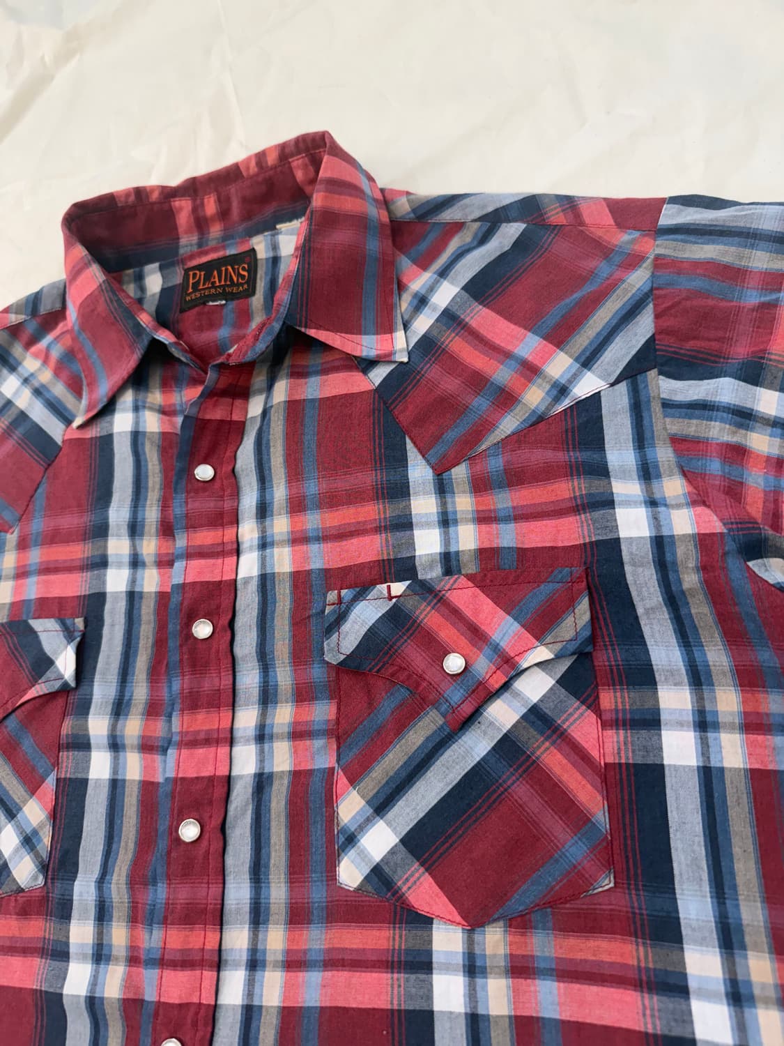 빈티지 웨스턴 셔츠 레드 체크 반팔 상품이미지3