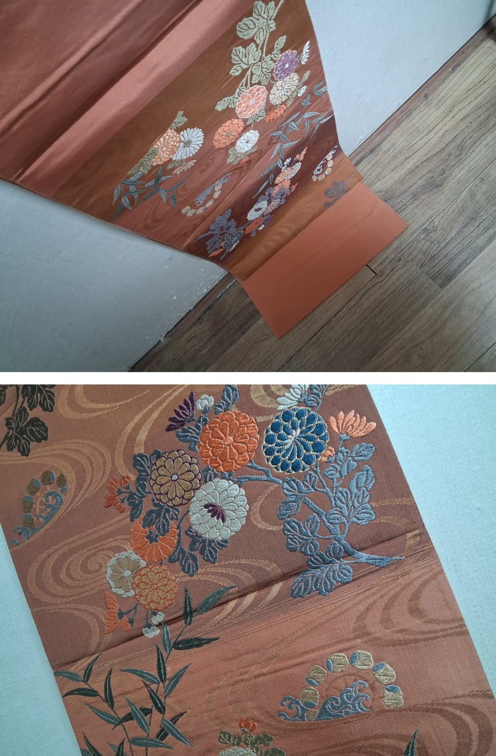 후쿠로오비 일본 고전패턴 대나무 플라워 자카드 견 후쿠로오비  상품이미지6