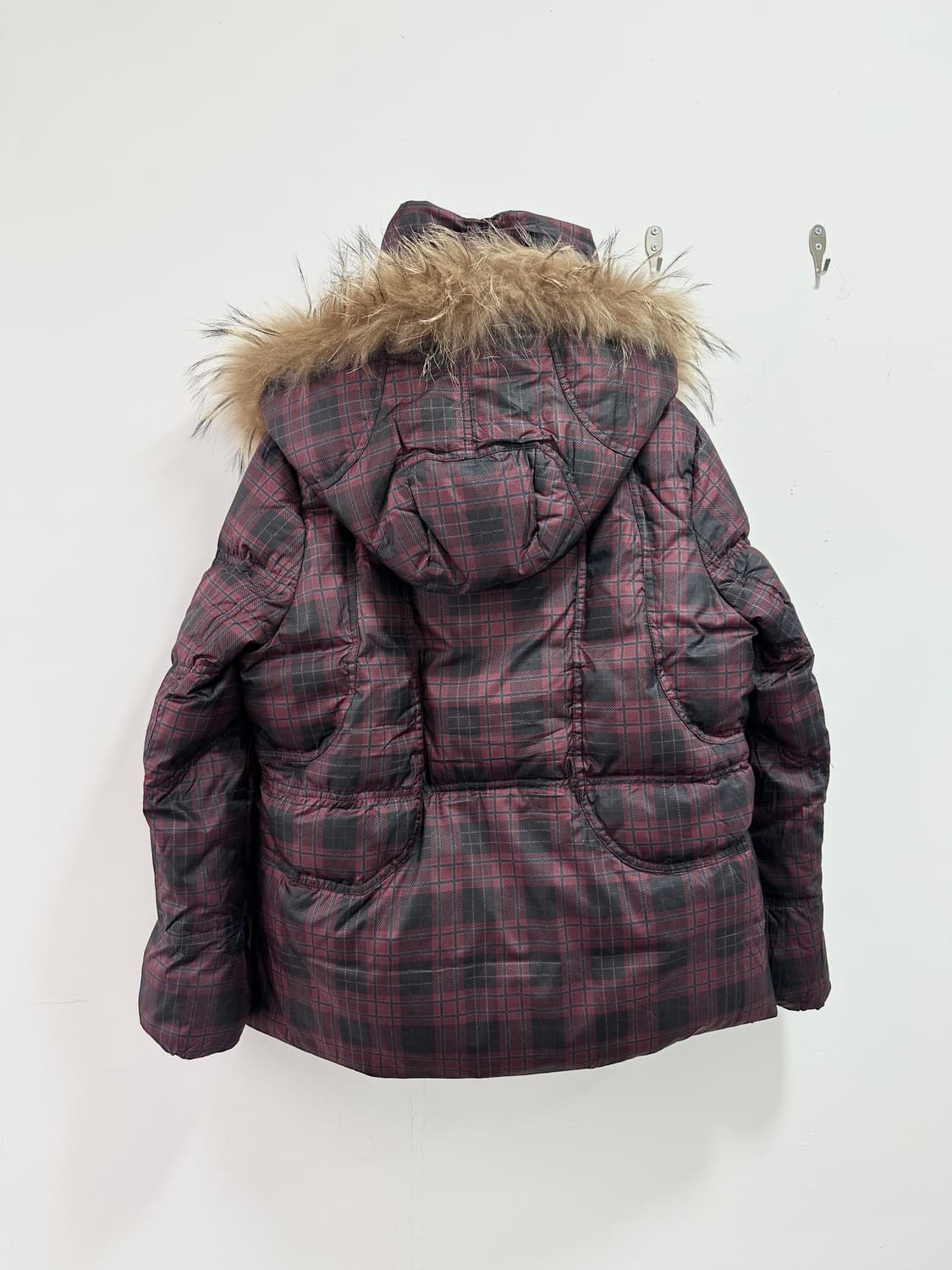 Raccoon fur high neck check puffer  상품이미지9