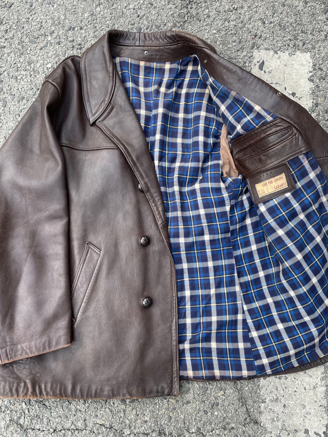 Rare!)60s French Brown Leather Car Coat  상품이미지4