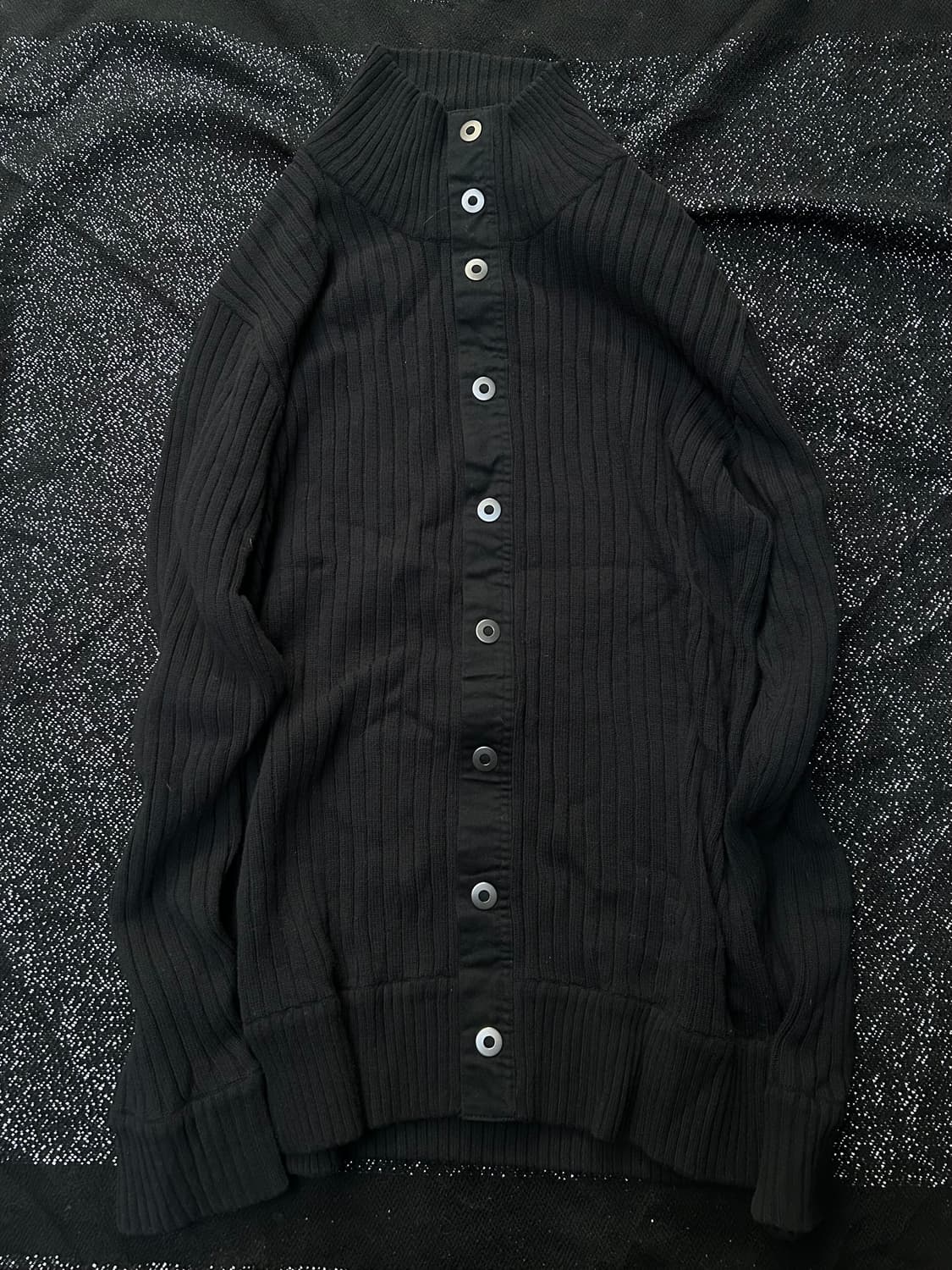 Comme ca ism 블랙 스트라이프 버튼 니트 가디건  상품이미지2