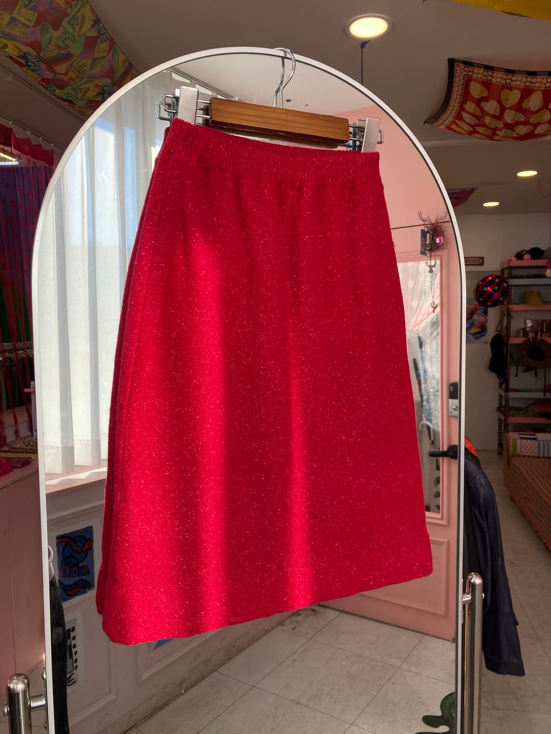 핑크 울 컬리믹스 미디 스커트 상품이미지1