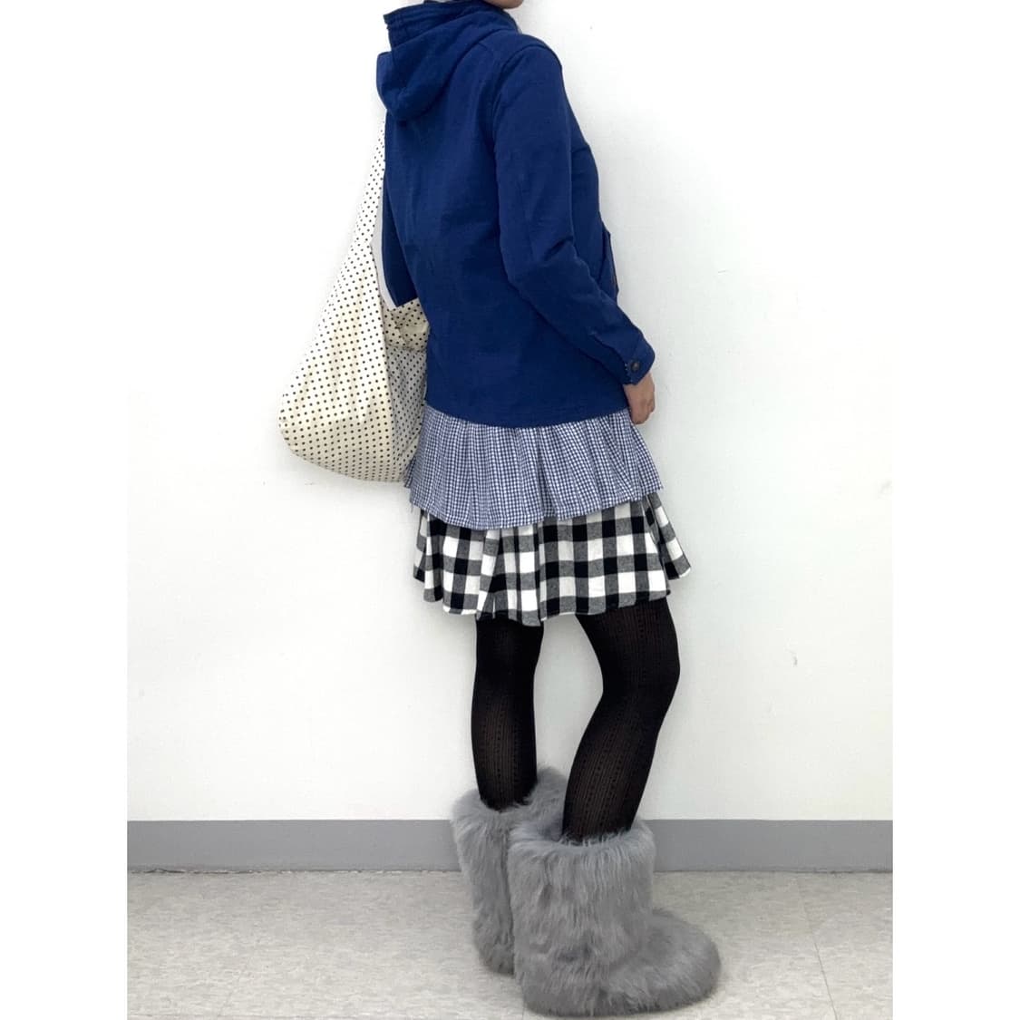 빈티지 블루 하이넥 후드집업 자켓 상품이미지4