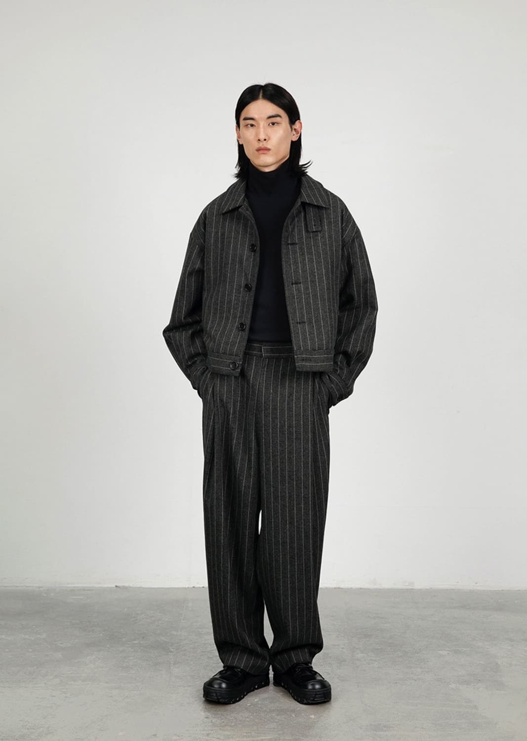 아모멘토 크롭 울 자켓 브라운 스트라이프 L 상품이미지5