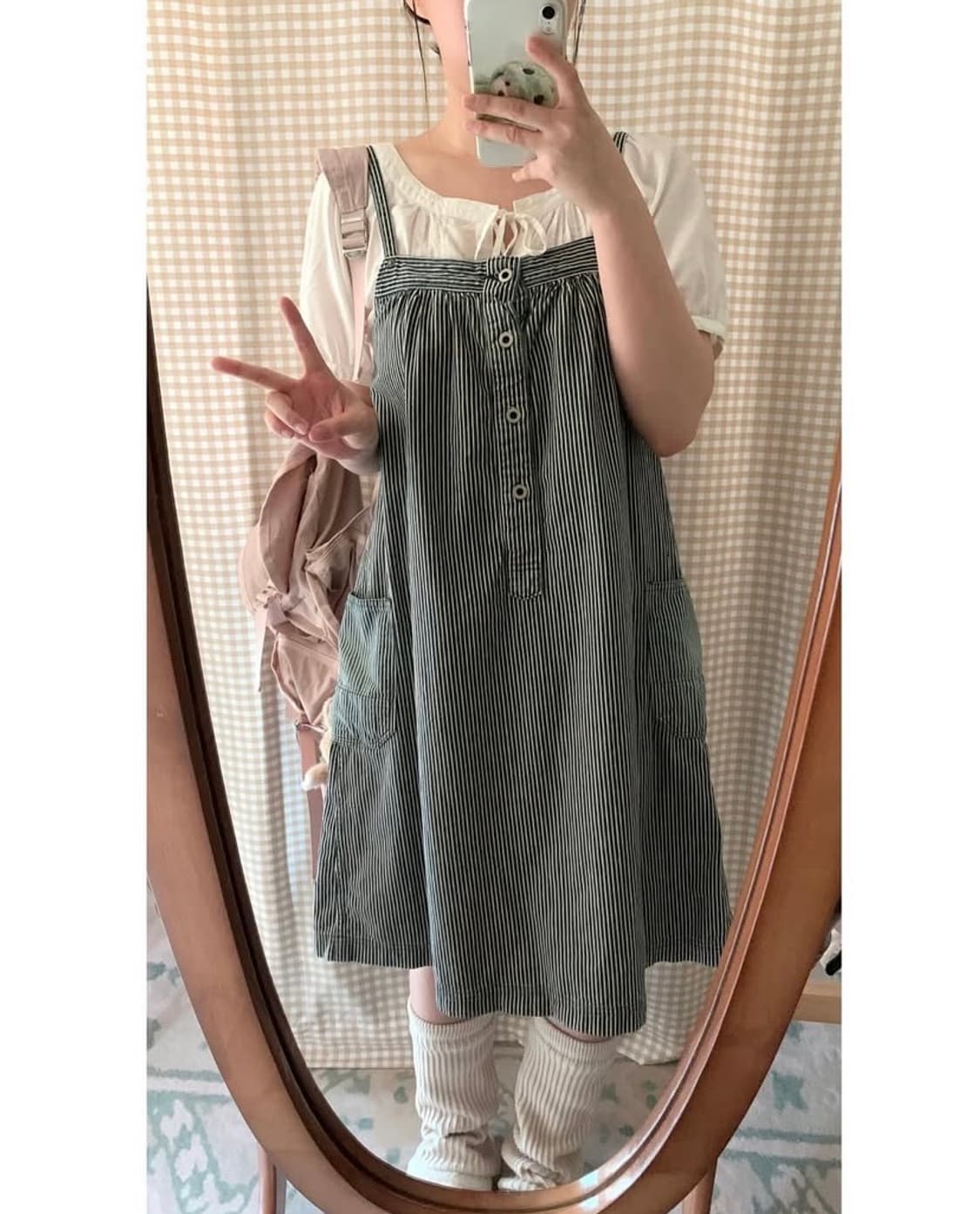 데님 스트라이프 멜빵 원피스 상품이미지2