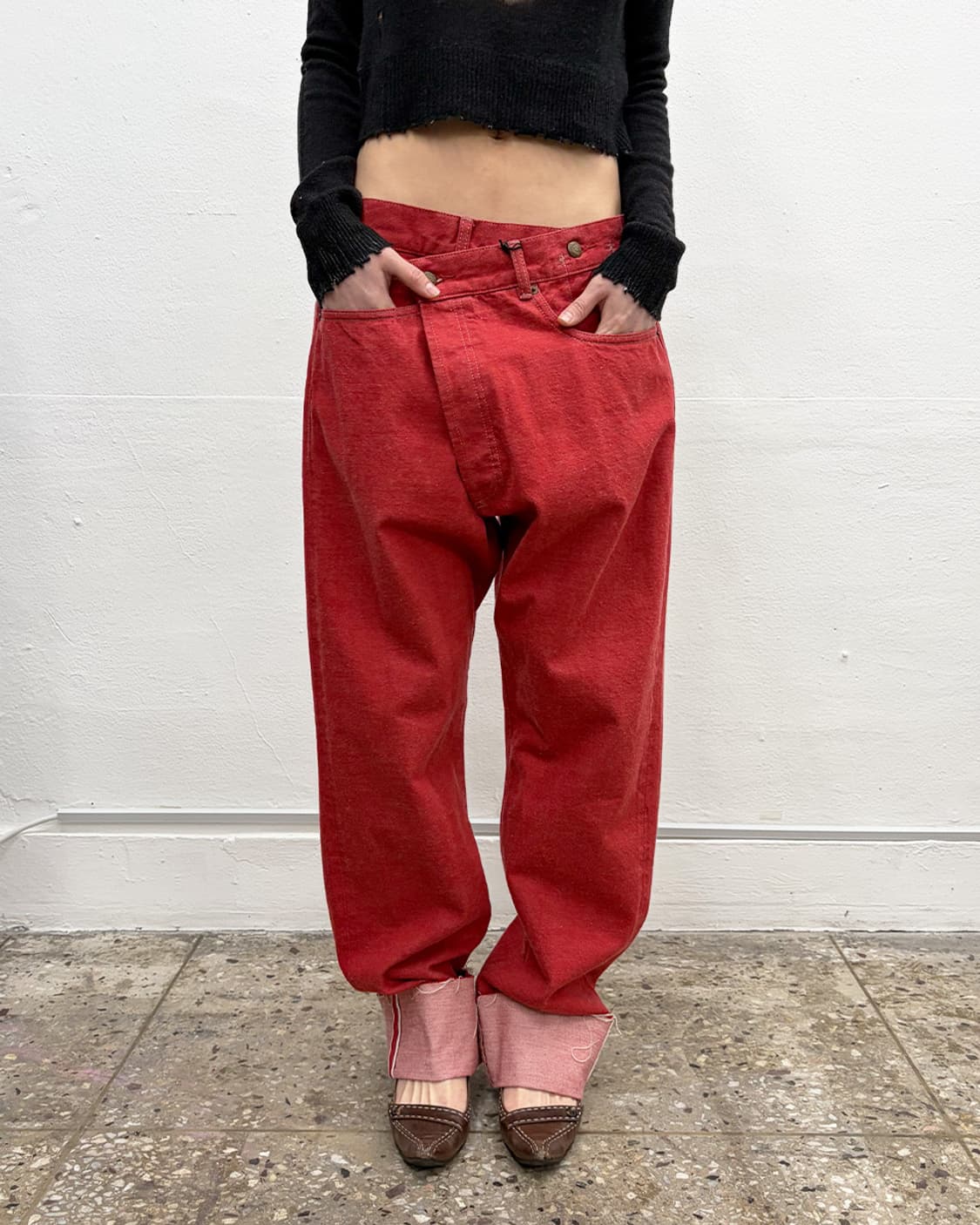 R13 커프드 크로스오버 롤업 진 상품이미지1