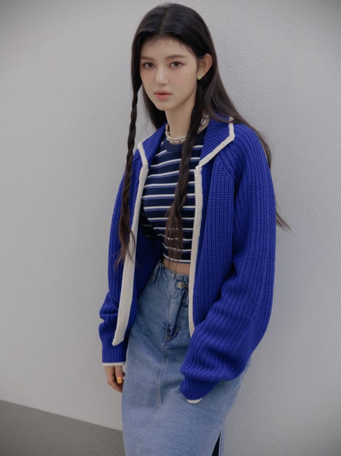 OIOI 배색 카라 니트집업 가디건 자켓 F 상품이미지2