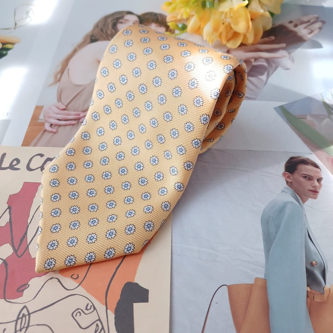 브룩스 브라더스 실크 옐로 플라워 넥타이 9.2cm A등급 A19042
 상품이미지2