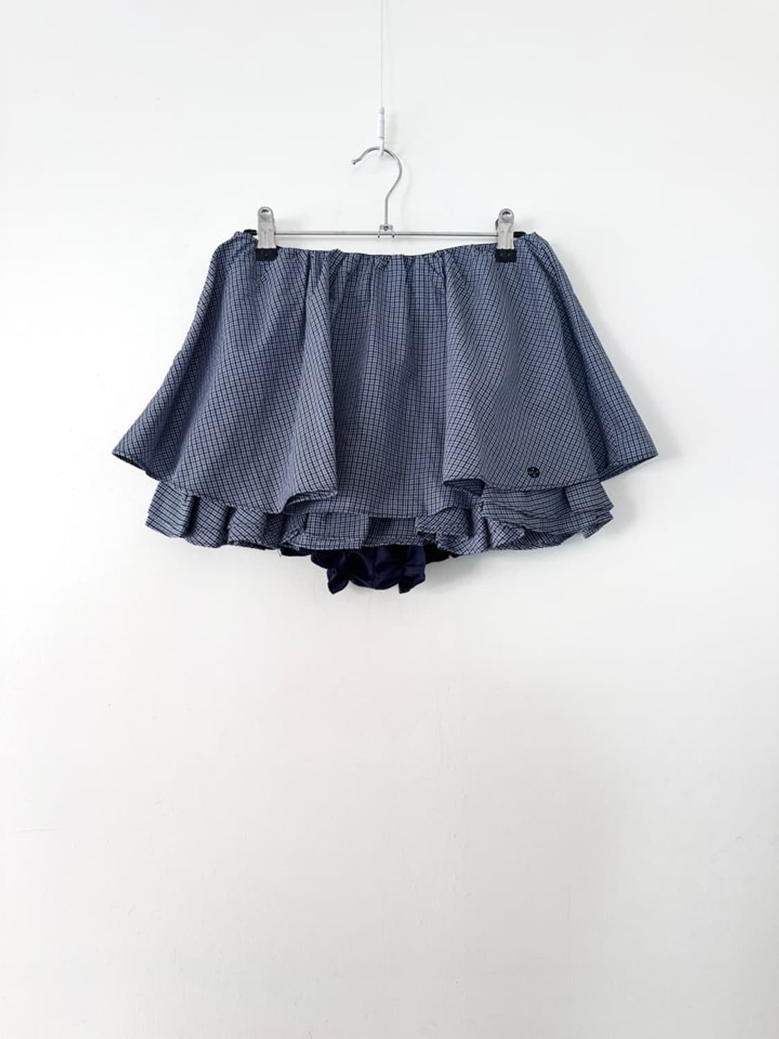 Ruffle layer check mini skirt / navy 상품이미지1