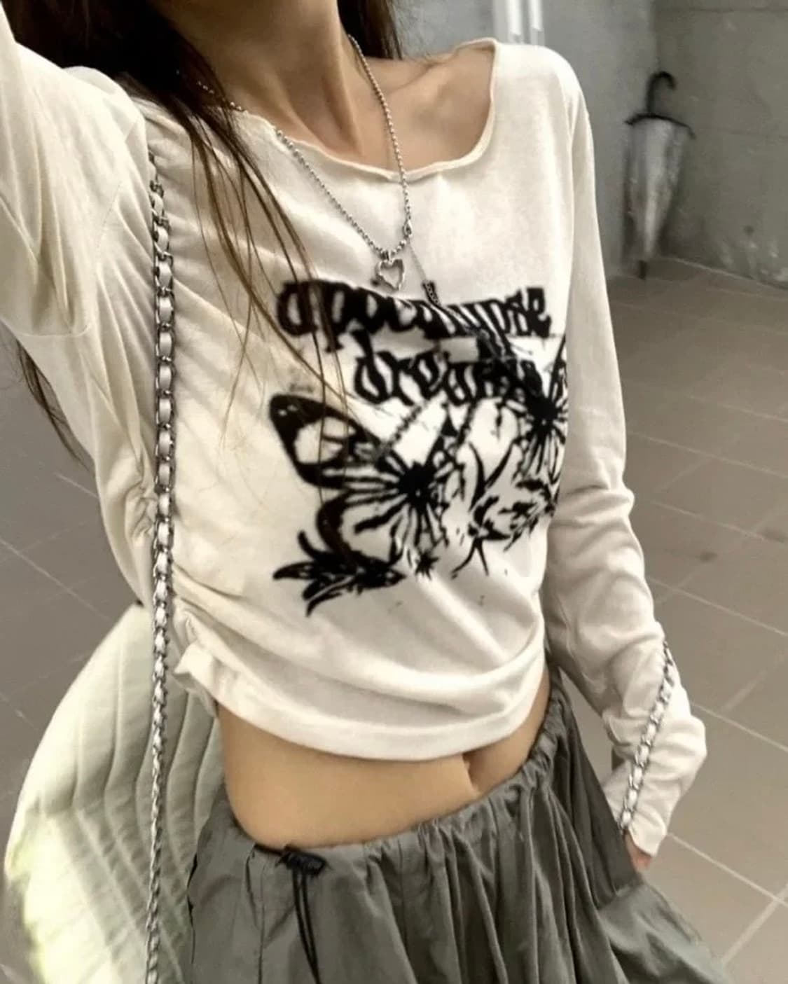 y2k vintage butterfly shirring crop T 상품이미지1