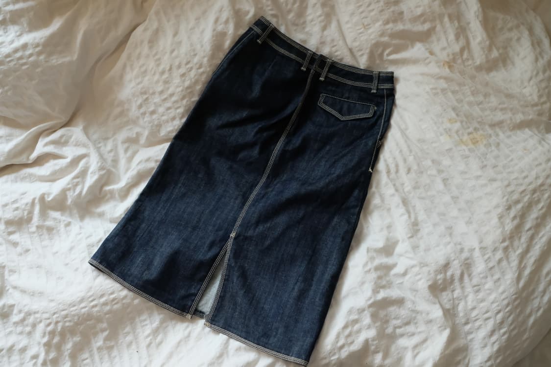 스티치 데님 미디 스커트 japanese vintage 모리걸 상품이미지3