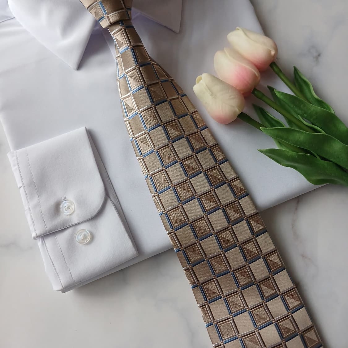 마이클코어스 실크 골드베이지 체크 넥타이 9.1cm A+등급 A18819 상품이미지7