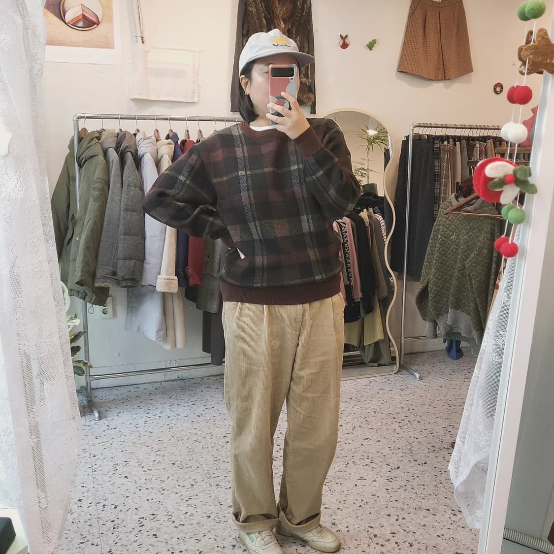 Cross keys 브라운 체크 울100 니트 상품이미지10