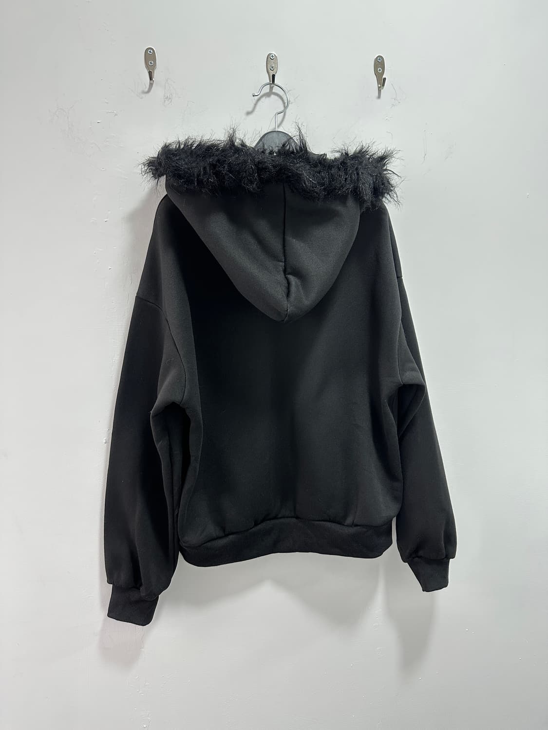 Shein black fur hood zip up 상품이미지7