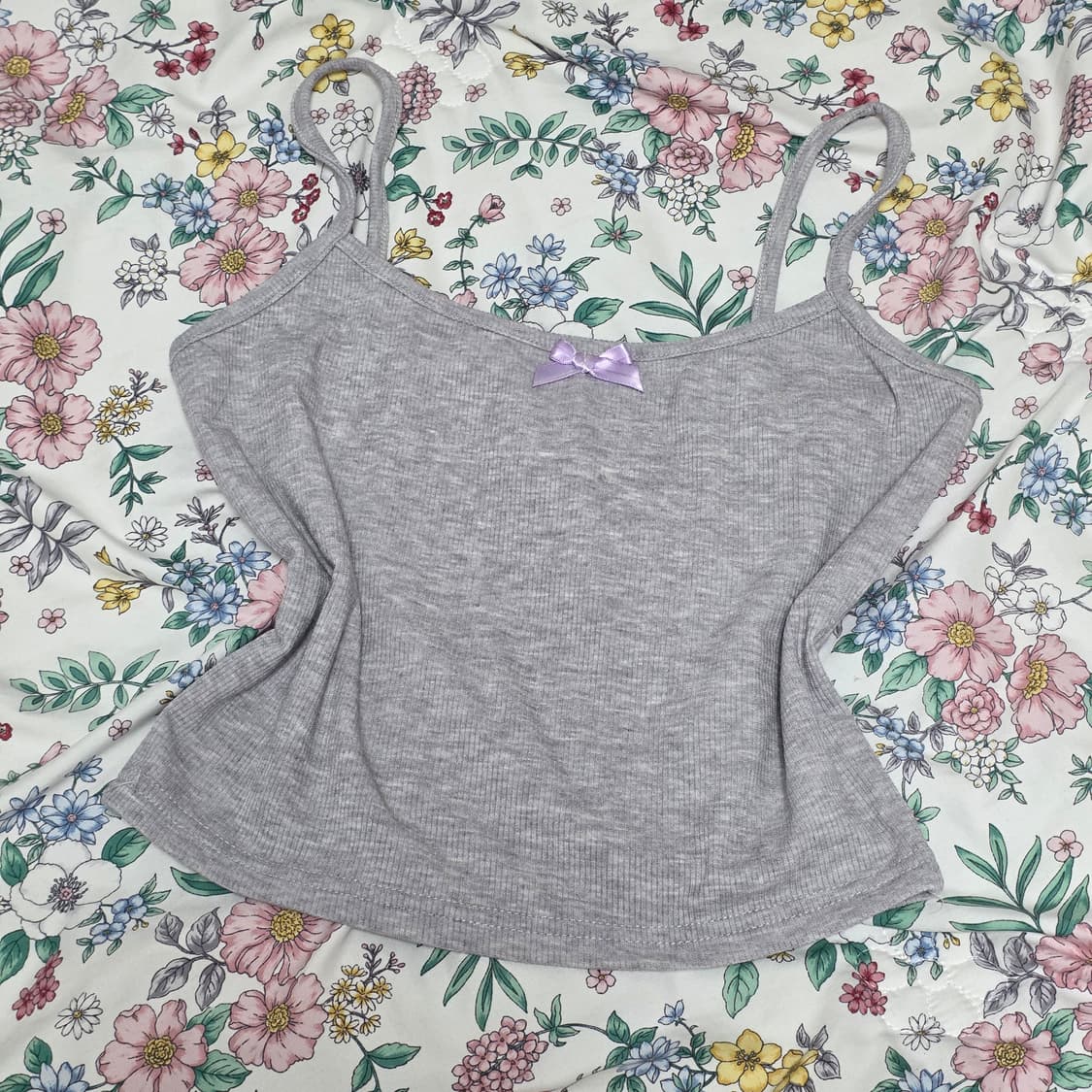 3000원 빈티지 로맨틱 리본 그레이 가슴셔링 갸루 y2k 슬리브리스 상품이미지3