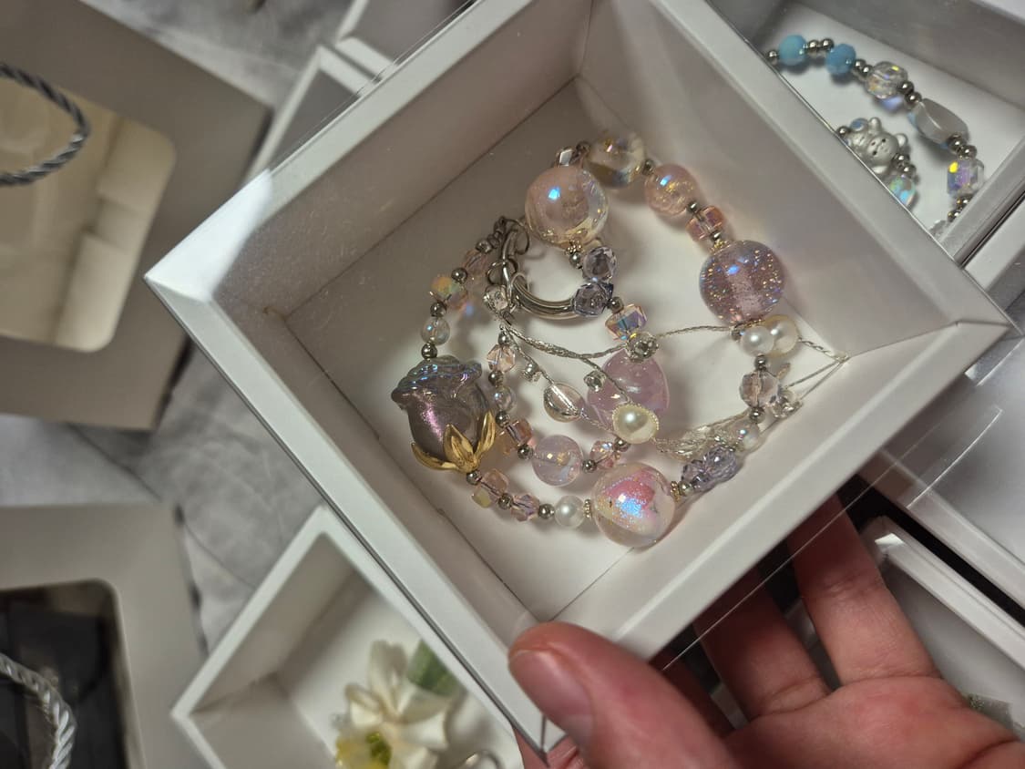 분홍 장미 비즈 키링 상품이미지1