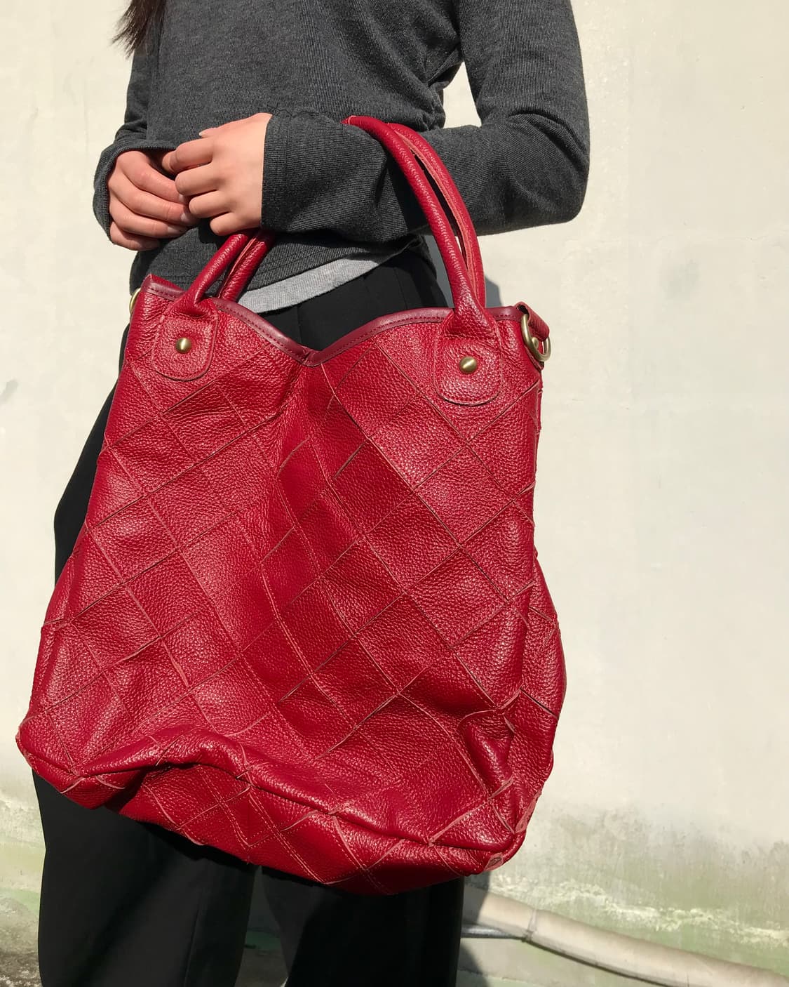 레드 다이아몬드 레더 토트백  상품이미지1