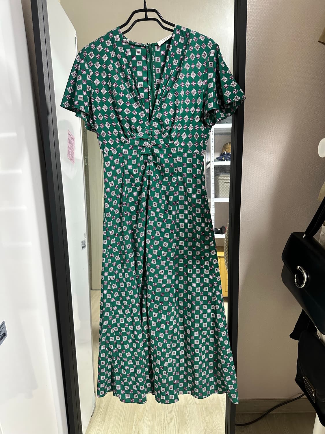 산드로 그린 패턴 롱 원피스 상품이미지1