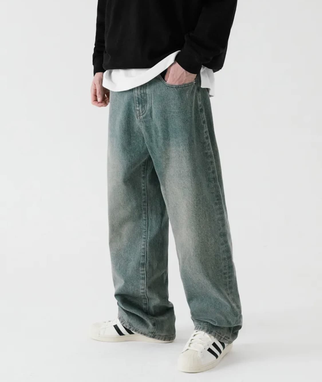 트릴리온 바이오스톤 워싱 와이드 데님 팬츠 (BEIGE BLUE) 상품이미지1