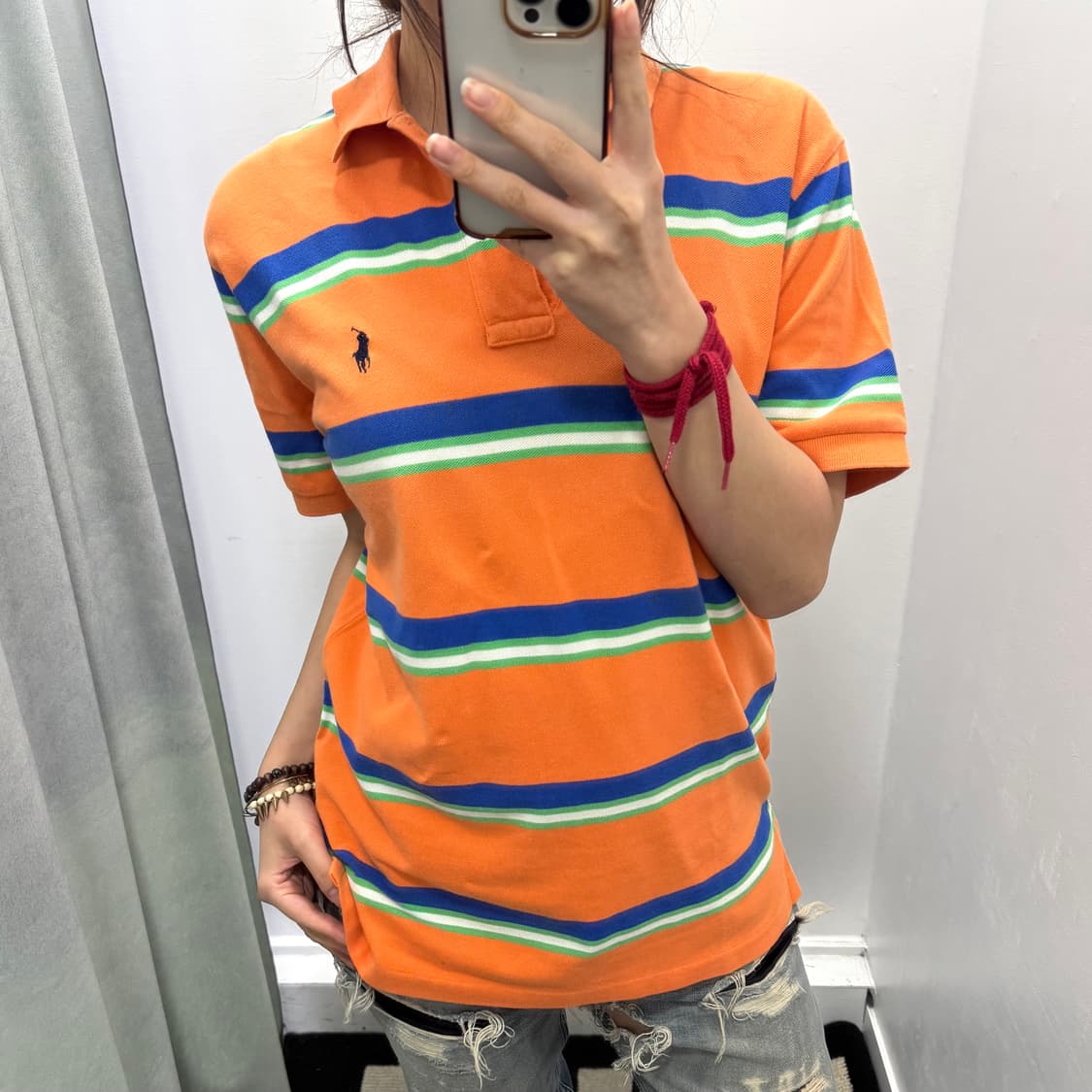 폴로 오렌지 블루 스트라이프 pk 반팔티셔츠 상품이미지2