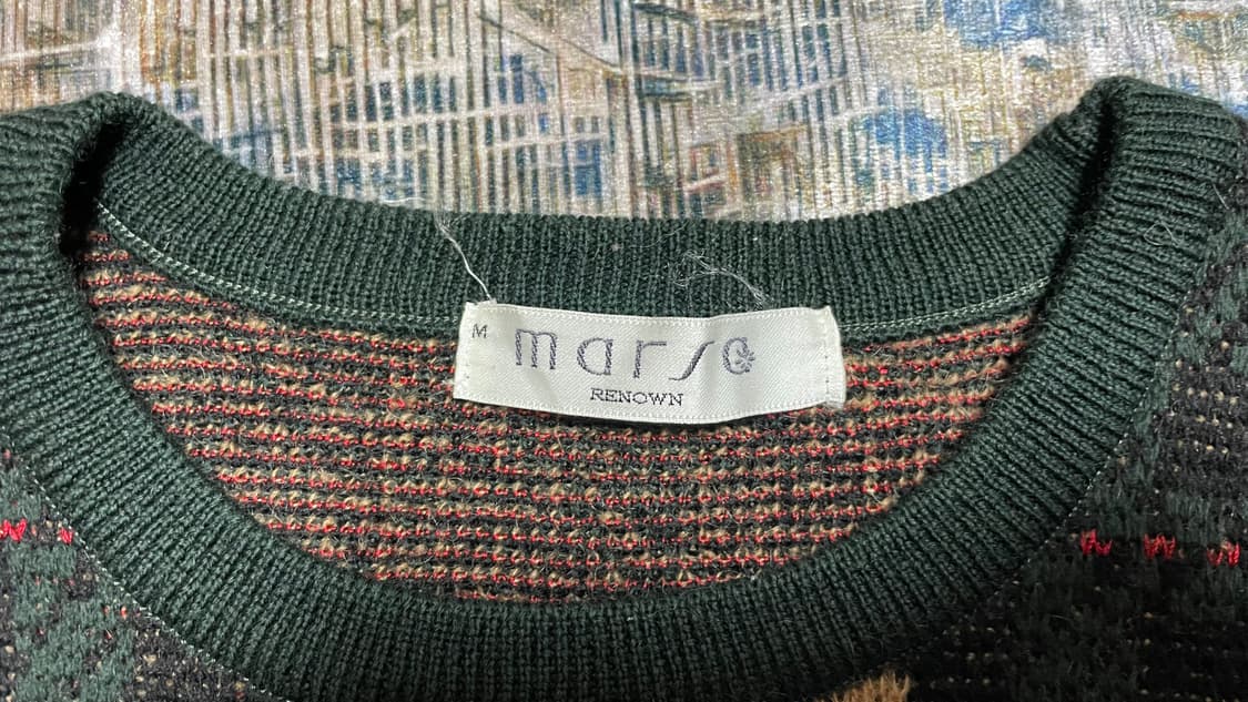 JPN 80s~90s 일본 빈티지 울혼방 그린 체크 패턴 니트 스웨터 M 상품이미지6