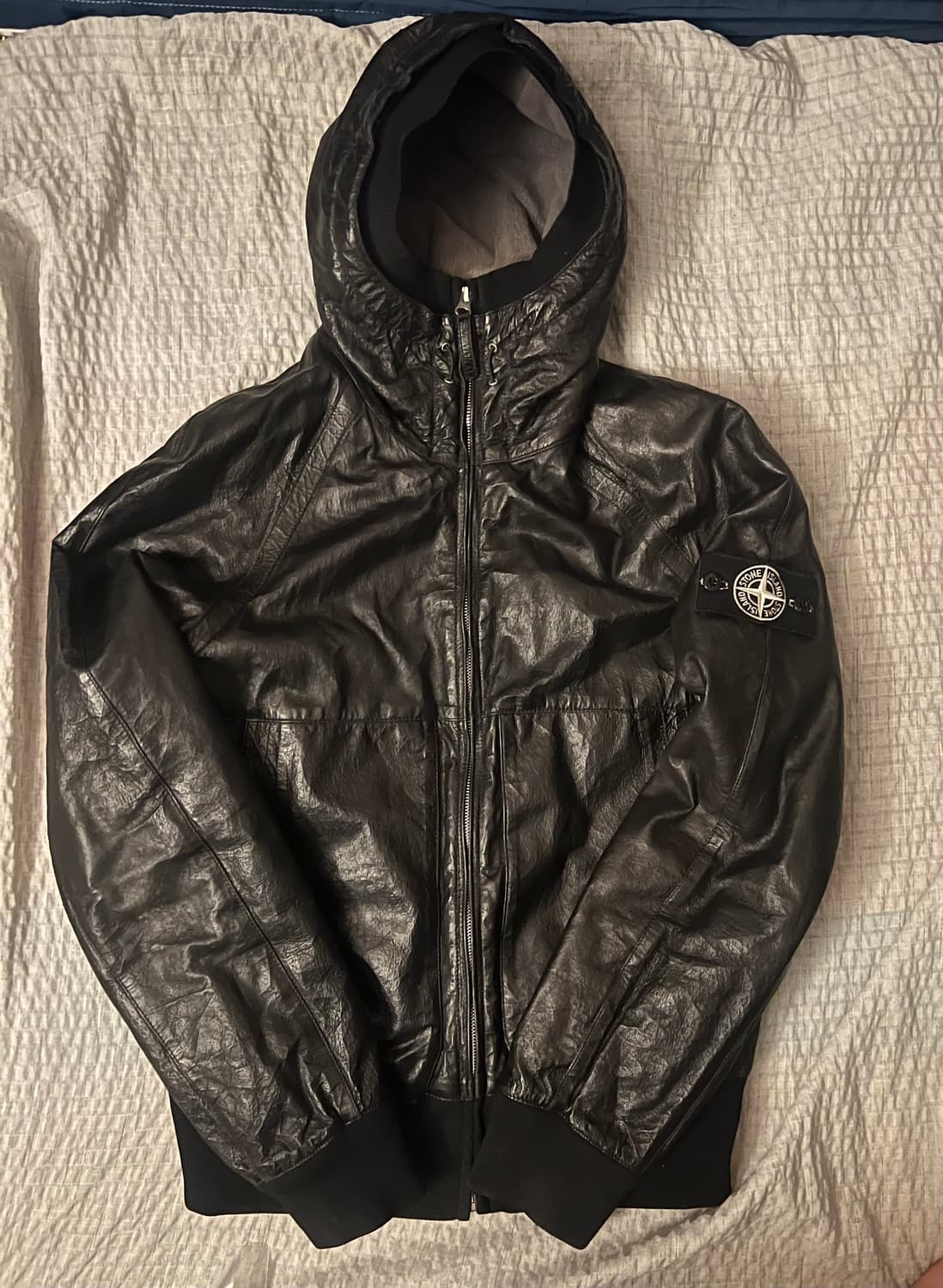 스톤아일랜드 메탈 레더(가죽) 자켓 화이트 와펜 M 상품이미지3