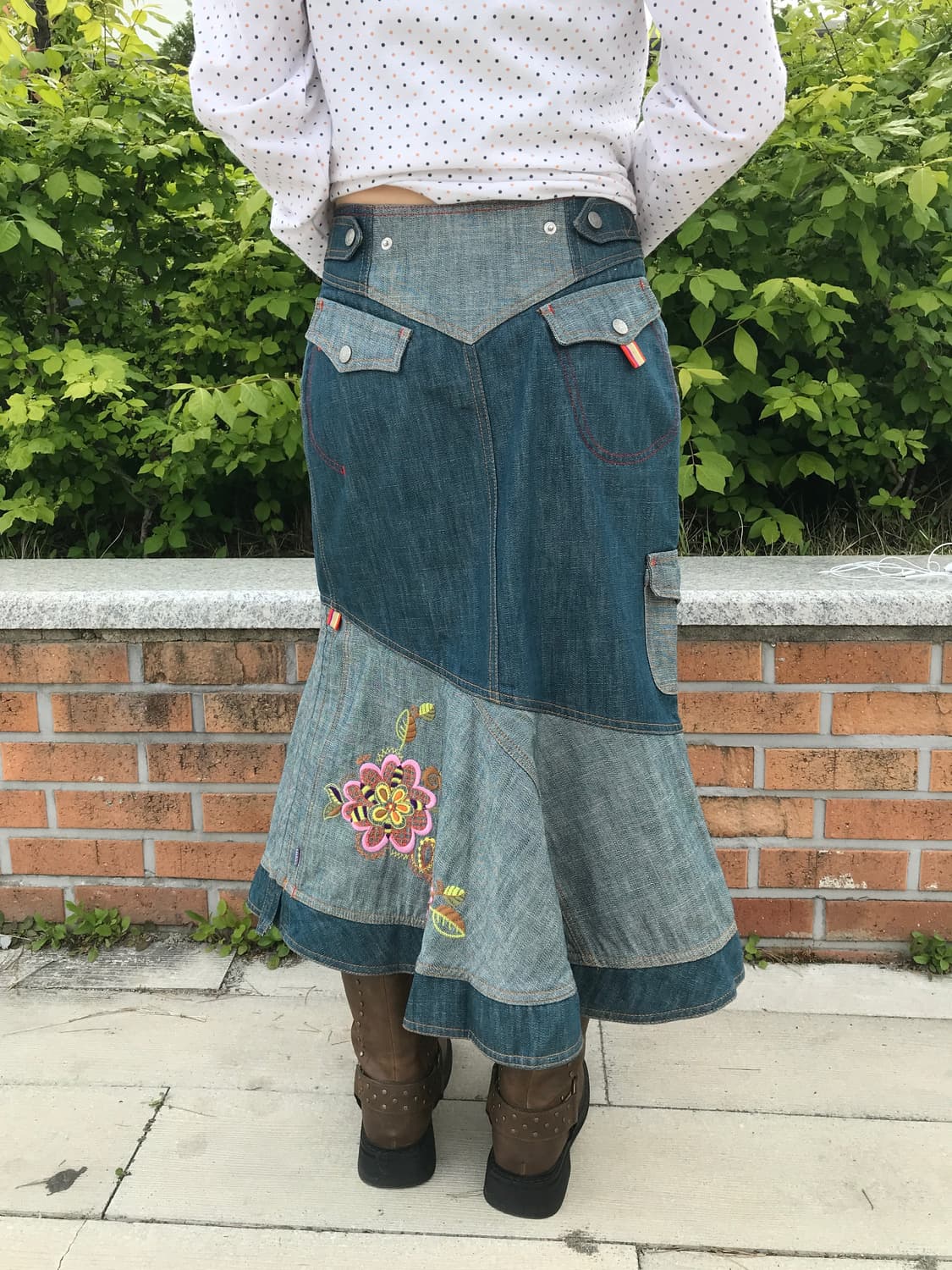 'Oilily' Floral Stitch Denim Skirt 상품이미지3
