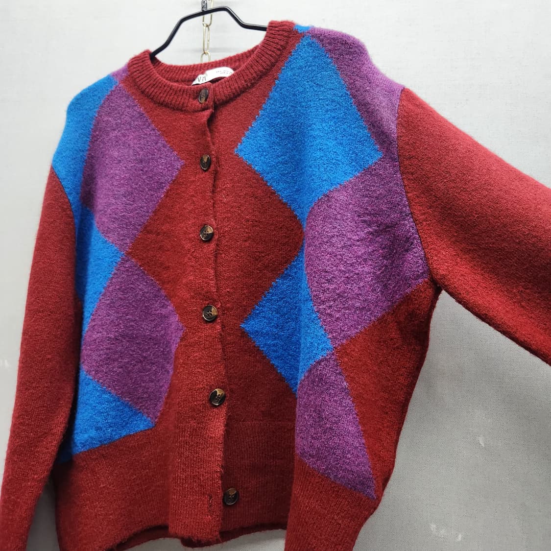 자라 ZARA 아가일 패턴 숏 가디건 XL 상품이미지2