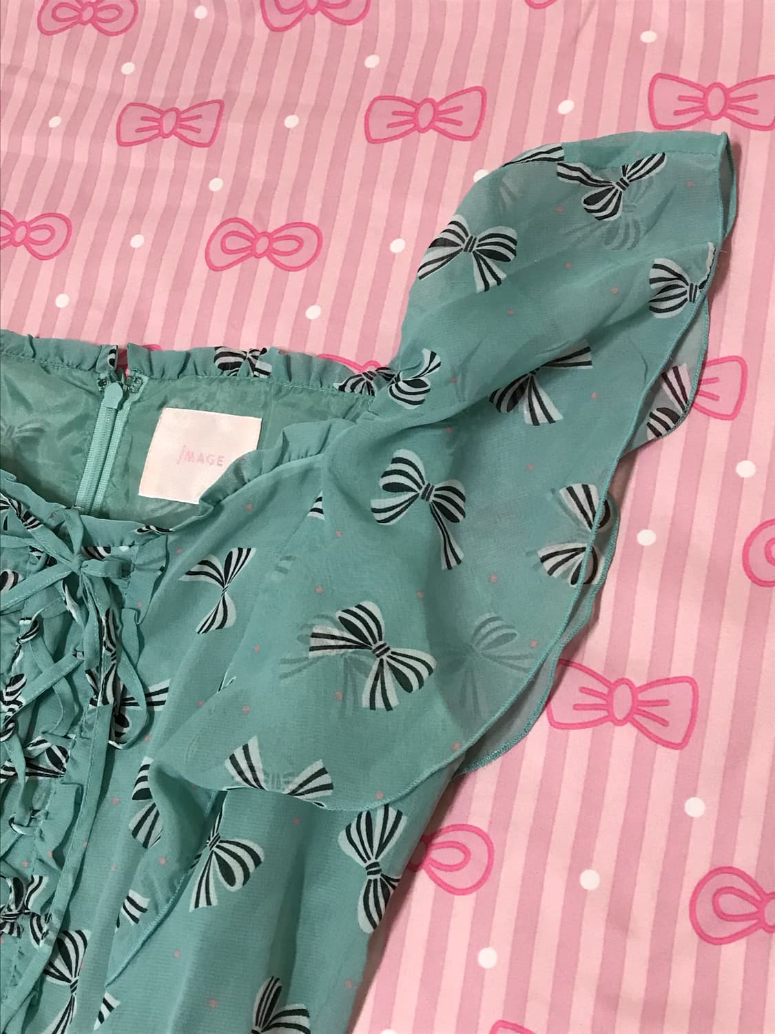 민트 리본도트 레이스 원피스 하치코 나나  상품이미지6