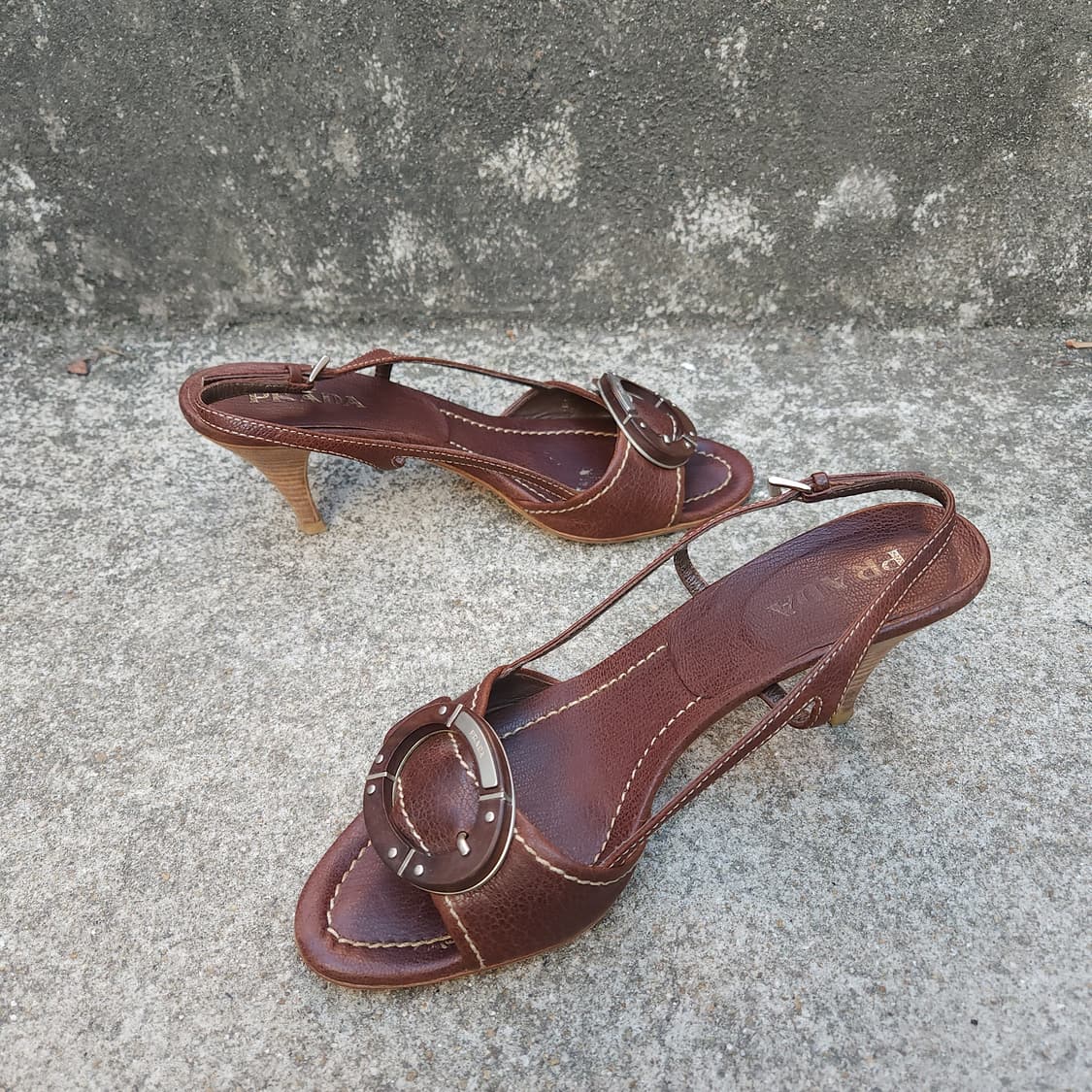 [37] Prada 브라운 다임 말론 레더 샌들 슈즈 (240) 상품이미지5