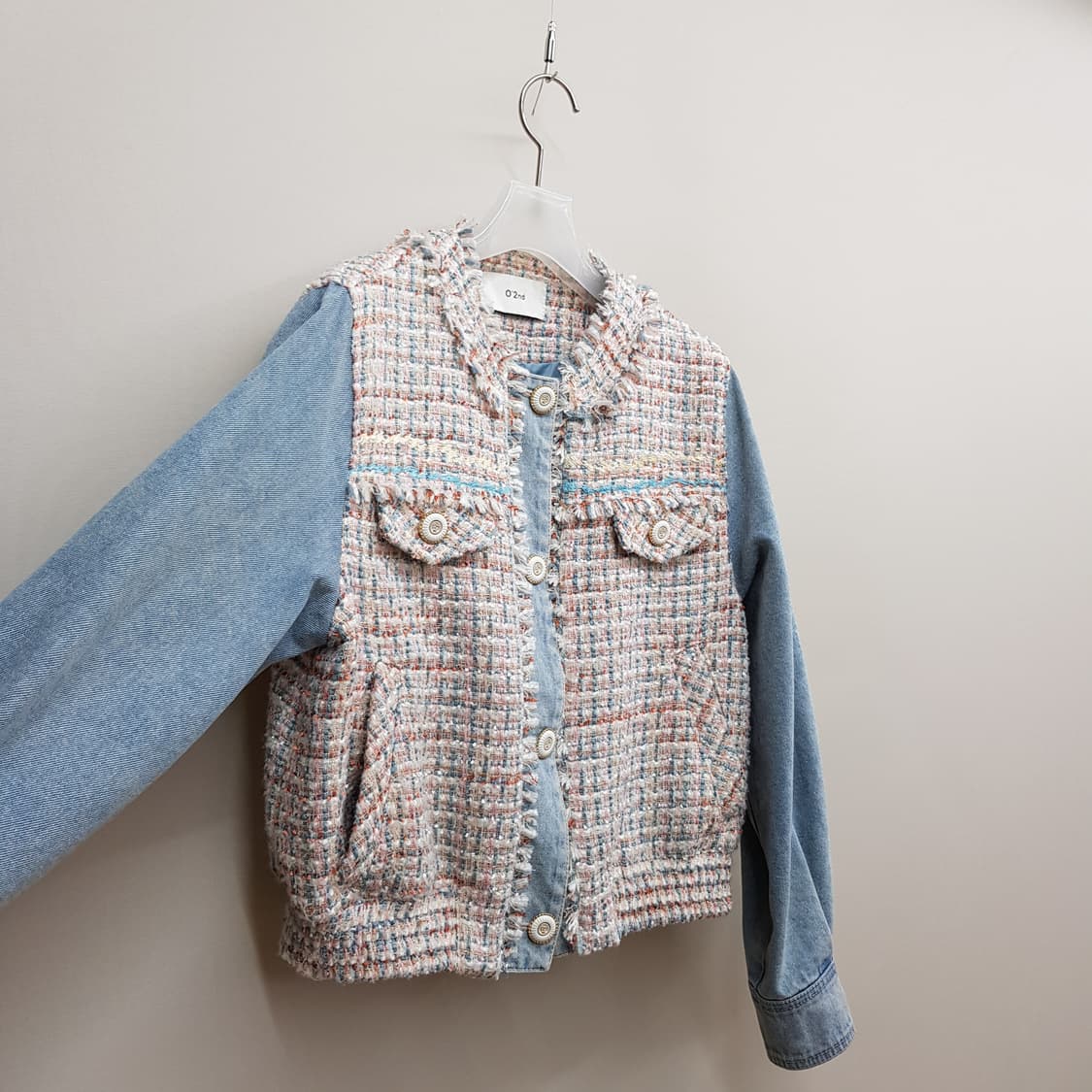 O2nd 오즈세컨 2021 트위드 데님 배색 크롭 자켓 76-90-155 상품이미지3