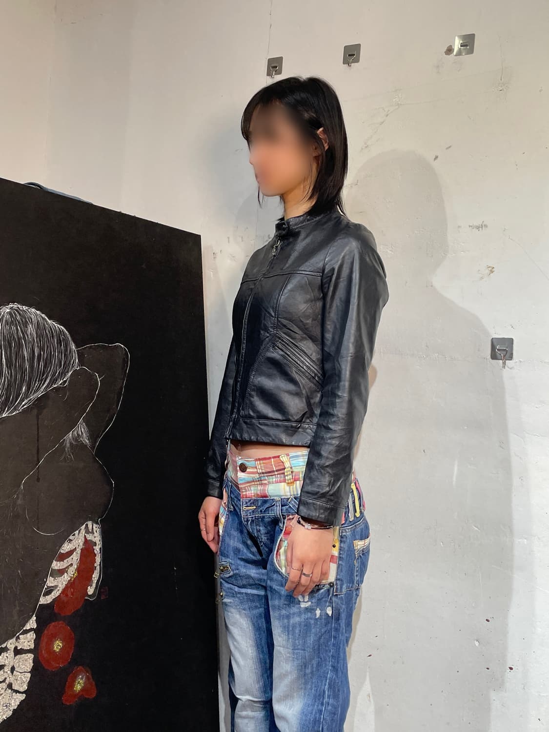 미쉘클랑 램스킨 차이나카라 크롭 가죽 자켓 38 상품이미지4