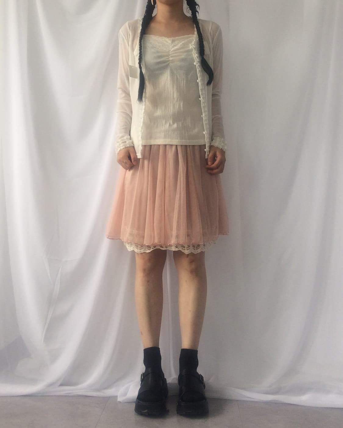 Pleats trimming mesh cardigan 상품이미지7