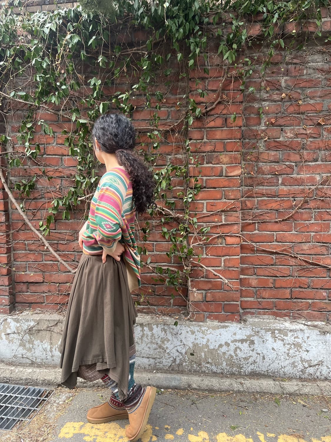 카키 레이어드 언발 스커트 상품이미지3