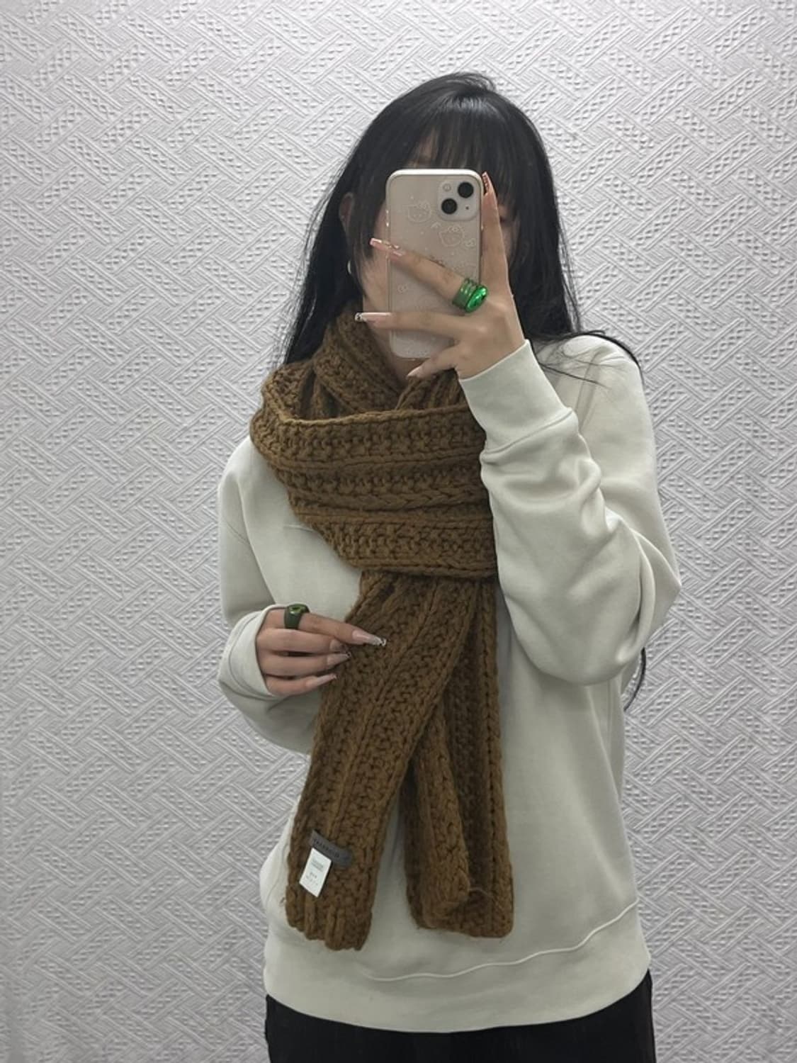 지오다노 빈티지 폭닥 브라운 뜨개 니트 목도리 C08237 상품이미지2