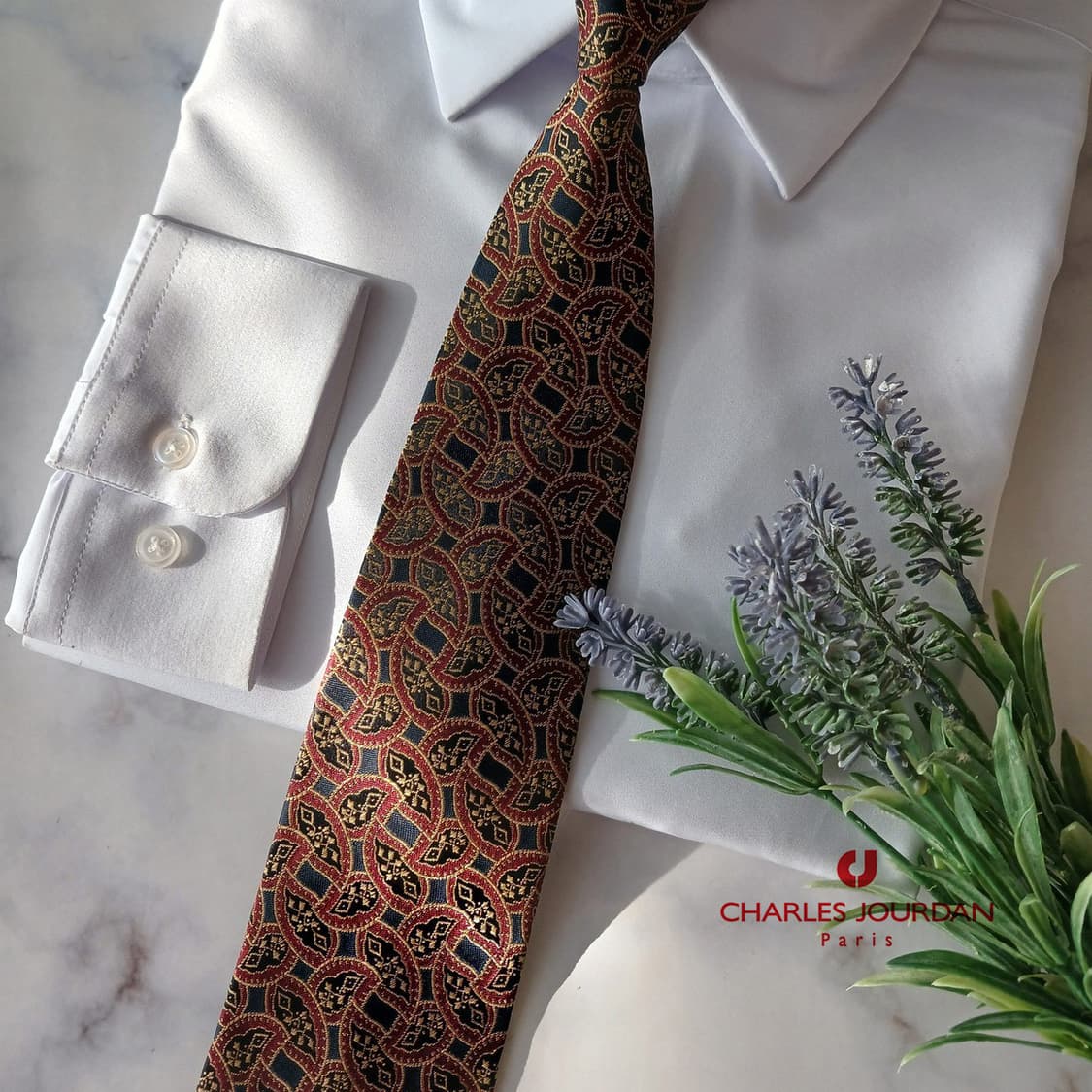 샤를주르당 실크 버건디 아트 패턴 넥타이 9cm A+~A등급 A19009 상품이미지1