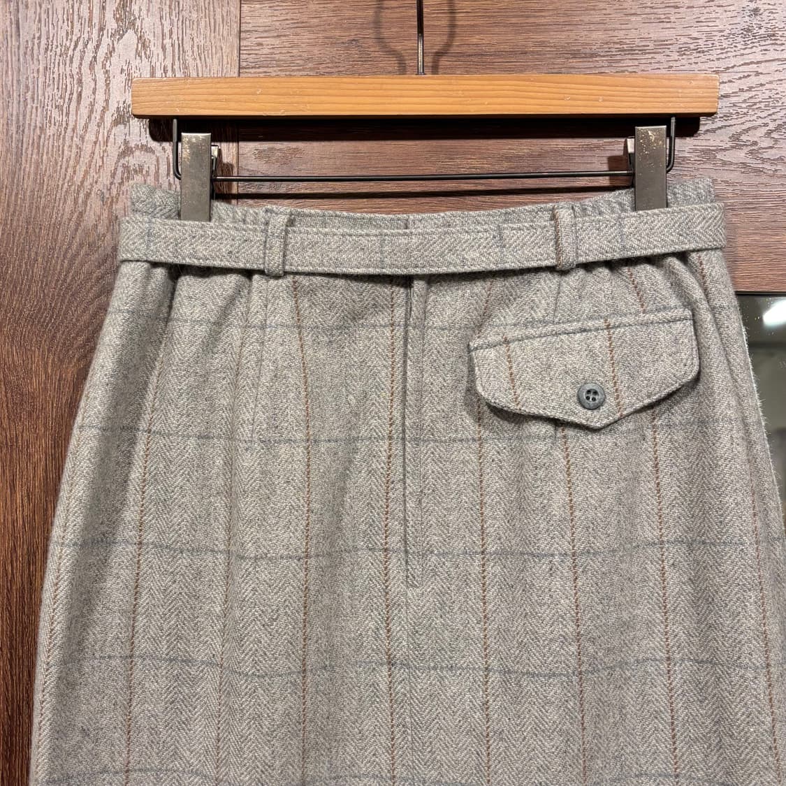 일본 빈티지 그레이 체크 벨티드 울 미디 스커트 상품이미지5