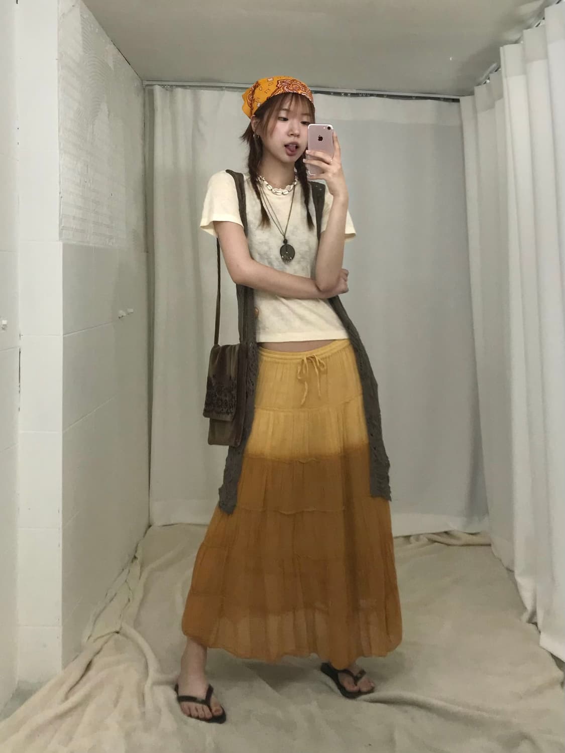 🌻 빈티지 오렌지 페미닌 히피 코디 세트 상품이미지2