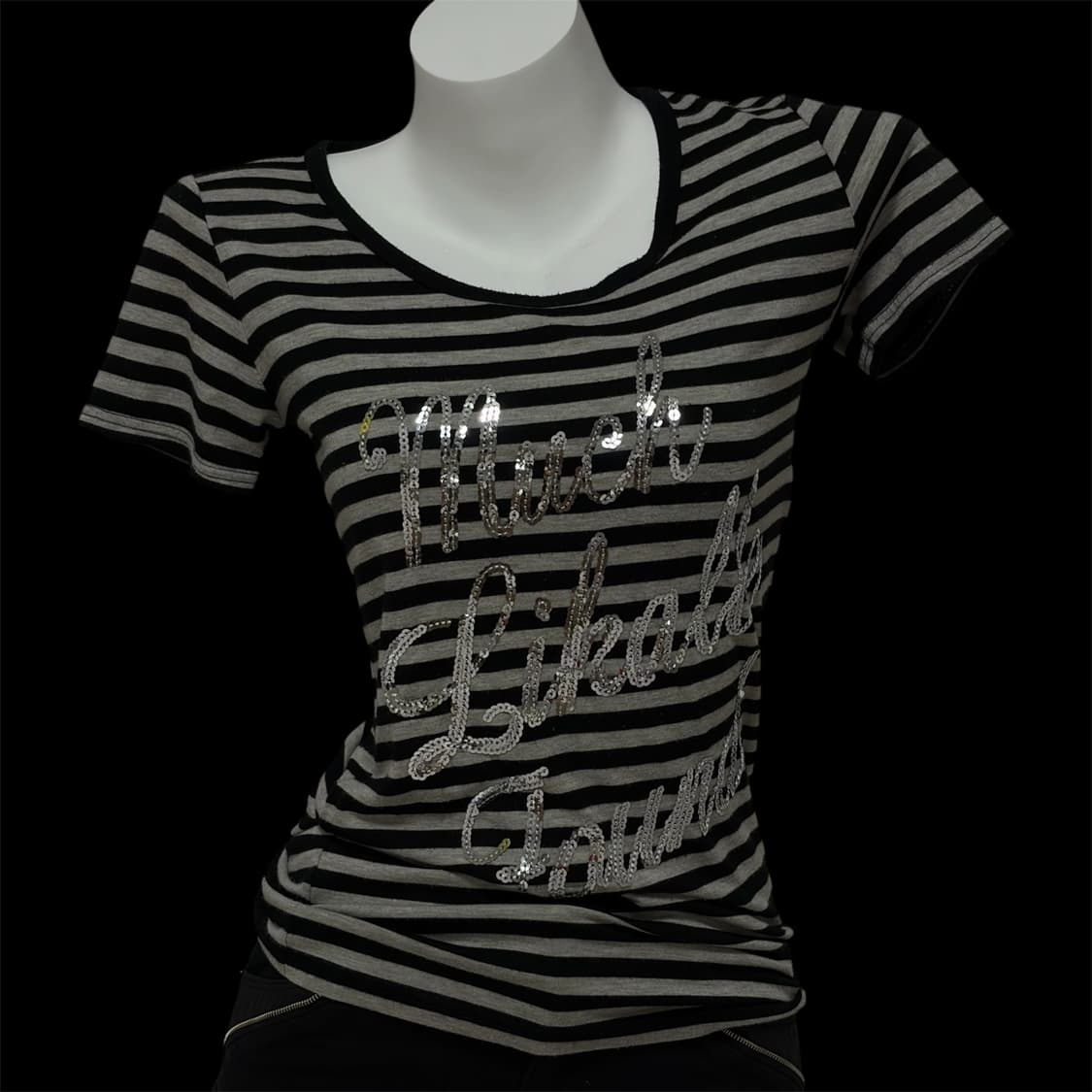 Y2k Glitter Script Striped Tee 상품이미지1