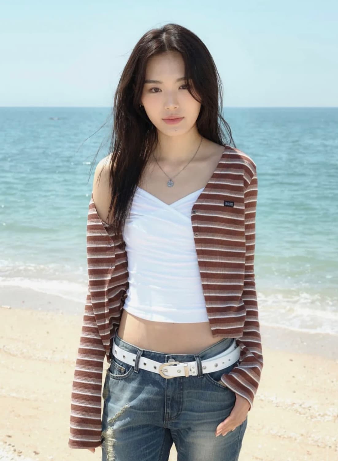 애즈온 폴라 스트라이프 니트 브라운 상품이미지1