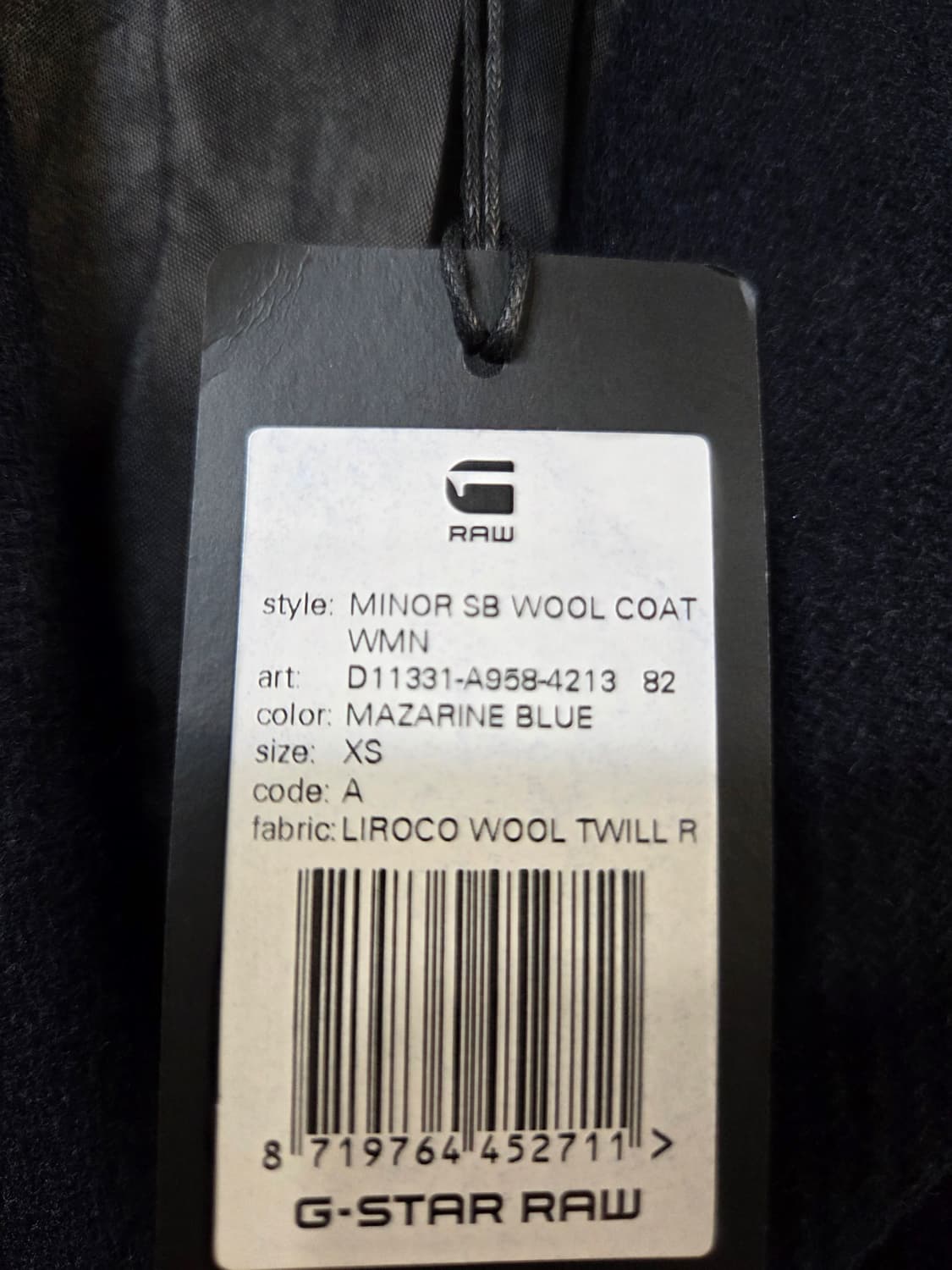 G-Star RAW 네이비 여성 모직 코트(XS) 상품이미지5