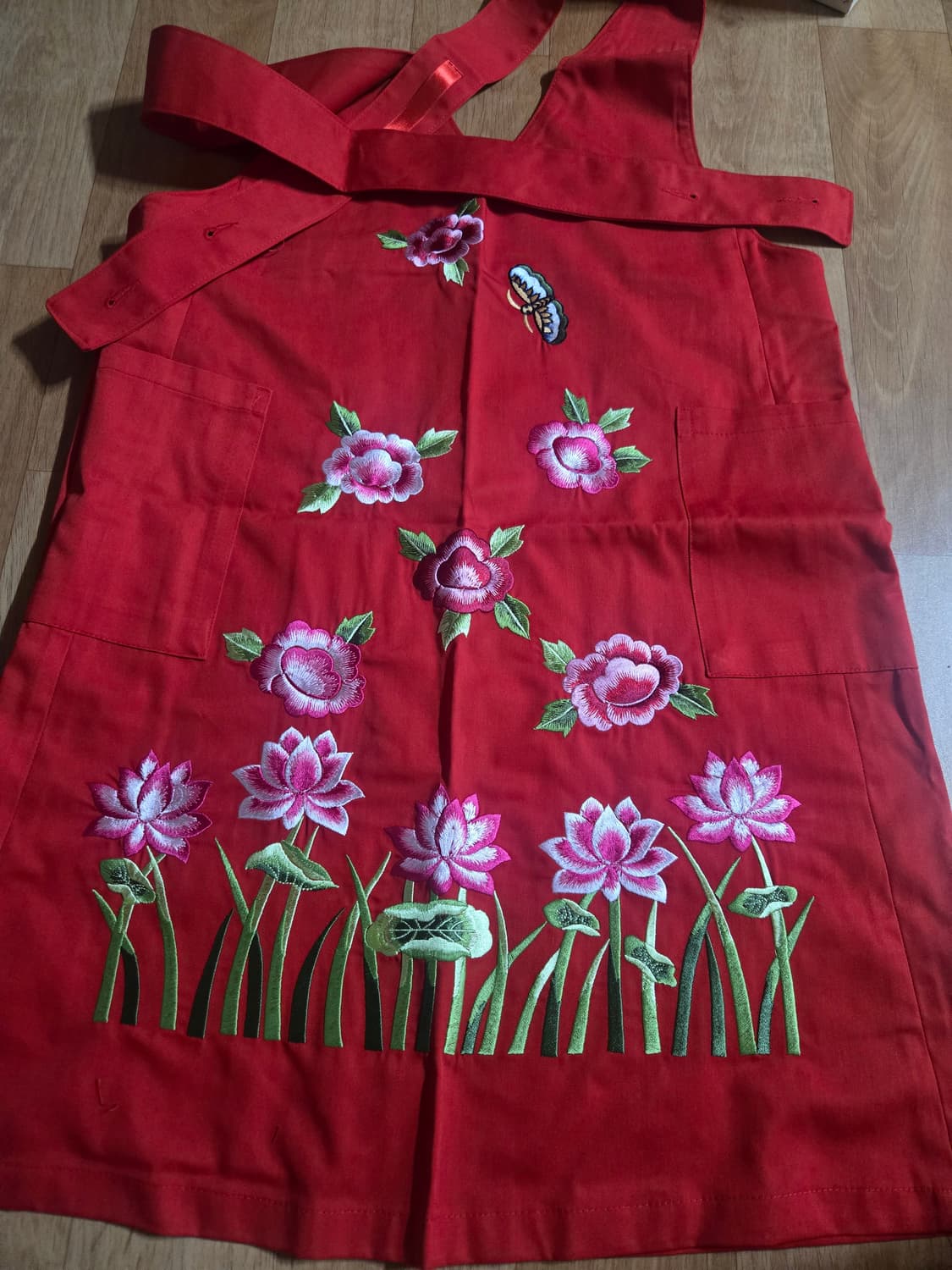 아시아나항공 승무원용 레드 꽃자수 앞치마 (새상품) 상품이미지1