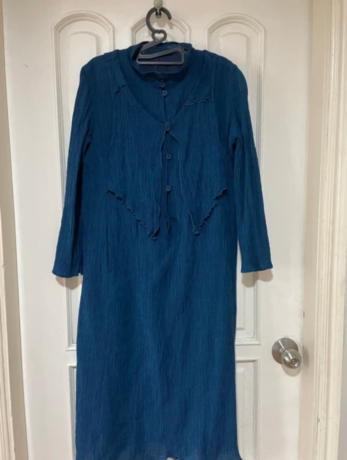 유니크 플리츠 청록색 원피스 상품이미지1