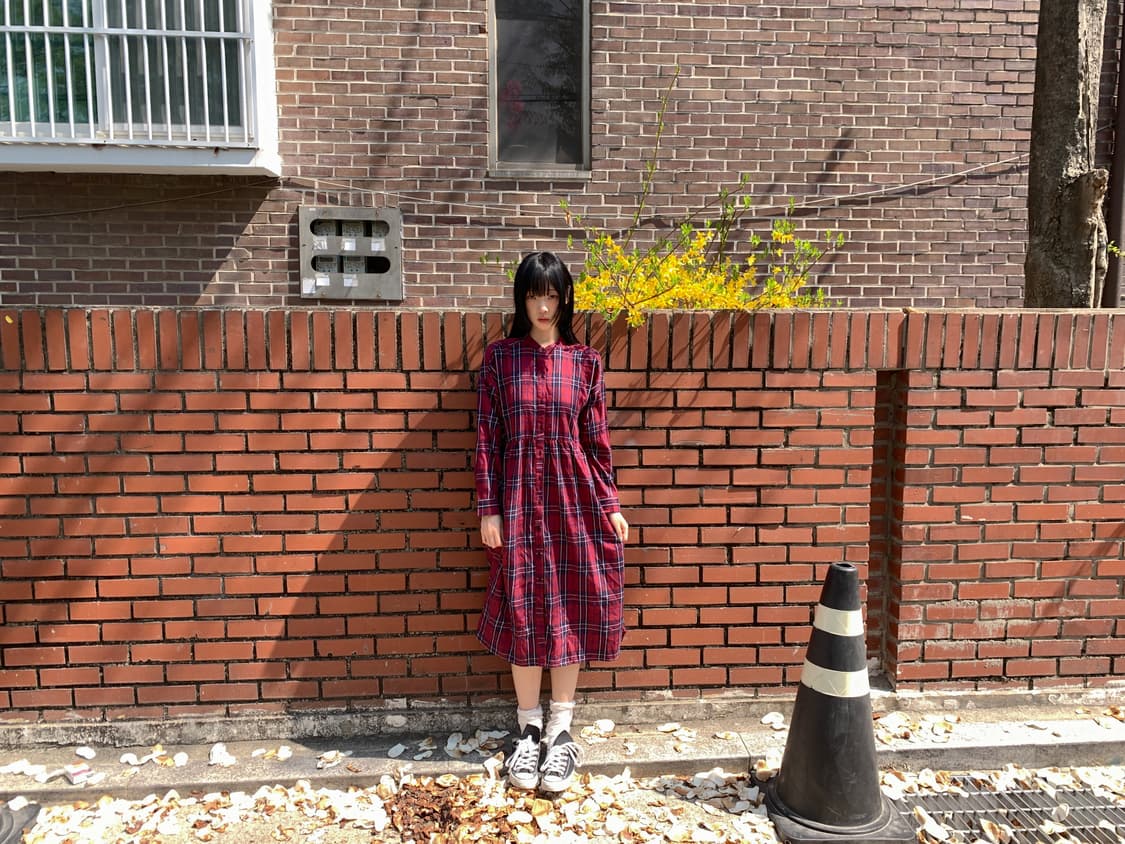Check dress(Burgundy) 상품이미지3