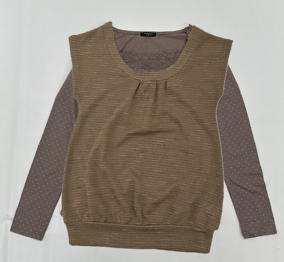 🤎라떼갸루 양털 코디세트🤎 도트 레이스 양털 떡코 러블리 조끼 상품이미지7